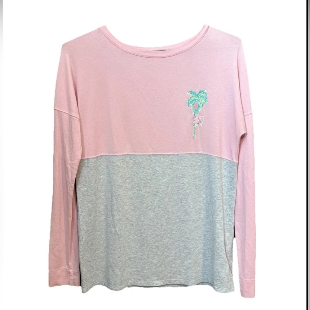Lilly Pulitzer Finn Pink and Gray Long Sleeve Tee relaxed fit boat neck size XS